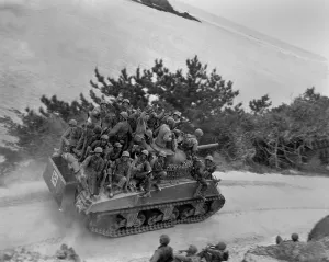 Lcgr1311 Prints: Soldiers of the 29th Marines on a Sherman tank on the first day of the invasion of Okinawa