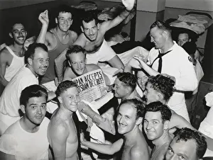 Marines Prints: Soldiers, Sailors and Marines are awakened with the news of Japan's capitulation