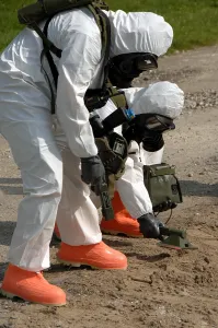 Indiana Prints: US soldiers test radiation levels during a joint military