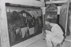 Looting Prints: Soldiers of U.S. Army MFAA Section examining the Ghent Altarpiece in the Altaussee mine