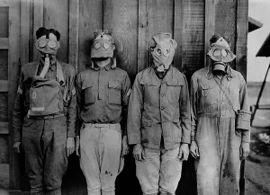 Gas Masks Prints: Soldiers wearing WW1 gas masks