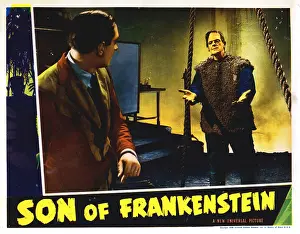 Hands Outstretched Prints: SON OF FRANKENSTEIN, US lobbycard, from left: Basil Rathbone, Boris Karloff, 1939