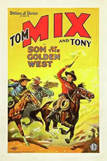Arm Raised Prints: SON OF THE GOLDEN WEST, right: Tom Mix with Tony the Wonder Horse on poster art, 1928