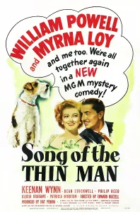 Thin Man Prints: SONG OF THE THIN MAN, US postter art, from left: Asta, Myrna Loy, William Powell, 1947