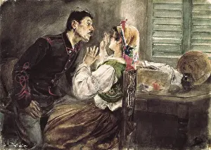 Watercolour Prints: SOROLLA, Joaquin (1863-1923). Soldier and girl