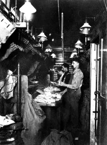Mail Prints: Sorting the mail in a railway post office on a mail train