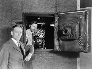Filming Prints: Soundproof camera booth designed to allowed actors voices to be recorded while filming