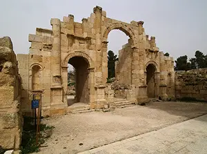 Archaeology Prints: South Gate, 139, 2nd Century A.D. stone building - Jordan, Jerash. Whole artwork view