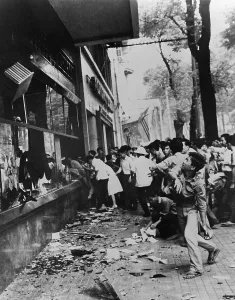 Riots Prints: South Vietnamese smash windows during a military coup that toppled government of Ngo Dinh Diem in Saigon