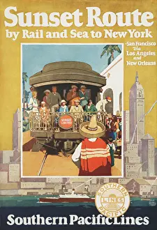 Graphic Design Prints: Southern Pacific Lines poster for their Sunset Route by rail and sea to New York