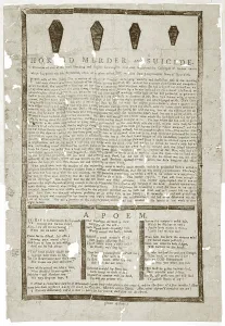 Poem Prints: Souvenir of a murder with coffin drawings and poem detailing the events