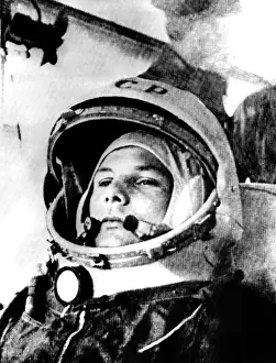 Helmet Prints: Soviet astronaut, Yuri Gagarin. 1961. Courtesy: CSU Archives/Everett Collection