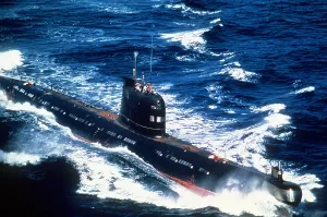 Cuban Prints: A Soviet-built Cuban patrol submarine underway. Aug. 1 1986. (BSLOC_2011_12_251)