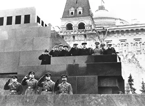 Kremlin Prints: Soviet leaders on Lenin's tomb during for the 19th Anniversary of the October Revolution