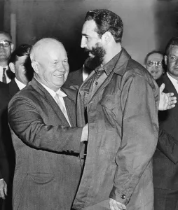 Beards Prints: Soviet Premier Nikita Khrushchev greets Cuban President Fidel Castro to the Russian legation in New York City during