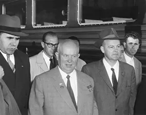 Lcgr1412 Prints: Soviet Premier Nikita Khrushchev and his traveling party before departing for New York City