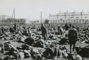 Russians Prints: Soviet prisoners of War in a camp at Potschuz