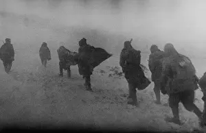Ukraine Prints: Soviet soldiers marching in blowing snow in 1944