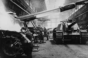 Russians Prints: Soviets (Russians) assembling tanks at a Soviet plant in the Urals