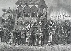 Inquisition Prints: Spain (16th c.). Inquisition. 'Auto-da-f' in Madrid during the reign of Philip II