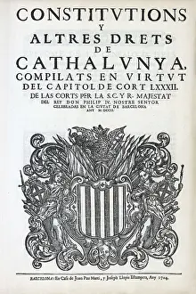 Early Modern Times Prints: Spain (1702). 'Constitutions y altres Drets de Cathalunya' (Constitutions and Other Rights of Catalonia)