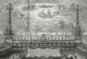Royal Palace Prints: Spain (1759). Royal Palace of Barcelona illuminated on the occasion of the arrival of Charles III