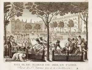 Constitution Prints: Spain (1820-1823). Liberal Triennium. 10th March in Cadiz. San Antonio Square