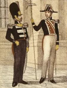 Guard Prints: Spain (1833). Royal Guard Infantry and halberdier