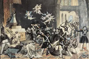 Watercolour Prints: Spain (1834). Beheading of monks
