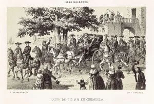 Regal Prints: Spain (1860). Walk of Isabel II and Francisco de Ass in Ciudadela (Balearic Islands)