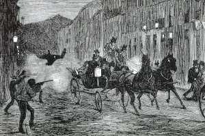 Amadeus Of Savoye 1845 1890 Prints: Spain (1872). Terrorist attack against king Amadeo I in Arenal street
