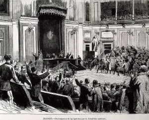 First Spanish Republic Prints: Spain (1873). The national Assembly proclamates the First Republic (11th February 1873)