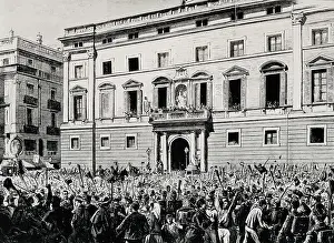 Spanisheurope Prints: Spain (1873). Proclamation of the First Republic at Sant Jaume Square in Barcelona (21st February)