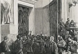Policies Prints: Spain (1874). First Republic. Entrance on the General Pava's troops into the Congress (3rd january 1874)