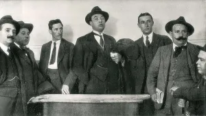 Social Movement Prints: Spain (1919). Anarchism. Portrait of the anarcho-syndicalist Salvador Segu (middle)