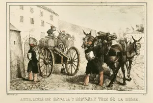 Carlists Prints: Spain (19th c.). Carlist Wars. Artillery of battle and mountain and train