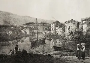 Port Prints: Spain (19th c.). Picturesque view of the port of Llanes