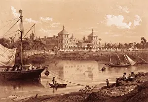 Courtier Prints: Spain (19th c.). Sevilla. Palace of San Telmo on the banks of Guadalquivir river