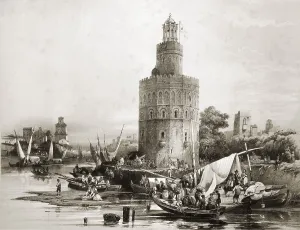 Pérez Villaamil Prints: Spain (19th c.). Seville. Tower of Gold