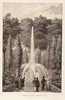 Litography Prints: Spain (19th c.). Swan Fountain in Royal Place of Aranjuez