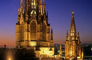 Gothic Quarter Prints: SPAIN. Barcelona. Cathedral. Bell towers from 13th century