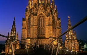 Gothic Quarter Prints: SPAIN. Barcelona. Cathedral. Bell towers from 13th century