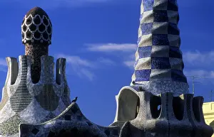 Mosaics Prints: SPAIN. Barcelona. Park GUell. Detail of the main entrance building