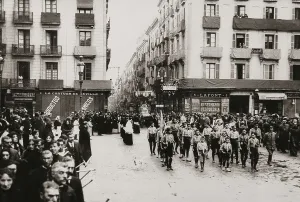 SPAIN. Barcelona. Spain (1914). Religious procession in Barcelona on occasion of a typhus epidemic (November 1914). Sant Jaume Square. AISA/Everett Collection**US SALES ONLY**