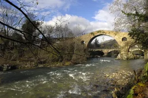 Asturian Prints: SPAIN. Cangas de Ons. Medieval bridge of Cangas (14th c)