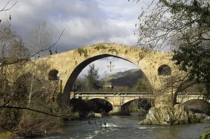 Asturian Prints: SPAIN. Cangas de Ons. Medieval bridge of Cangas (14th c)