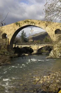 Asturian Prints: SPAIN. Cangas de Ons. Medieval bridge of Cangas (14th c)