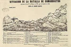 Spain. Third Carlist War. Situation of the battle of Somorrostro (March 27, 1874) against the Carlist army. Engraving. SPAIN. Madrid. National Library