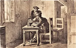 Teaching Prints: Spain. Carlists. Zumalacarregui teaching general Jauregui to read