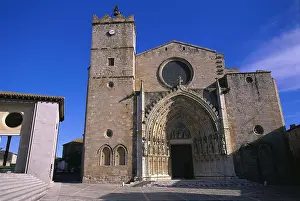 SPAIN. Castell d'Empries. Church of Saint Mary. Parish church of Santa Maria (gothic, 14th c.). Mossn Cinto Verdaguer Square. Gothic art